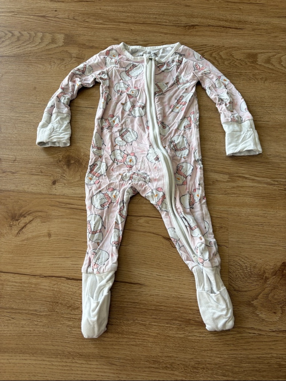 Caden Lane Pink Baby One-Piece Footed Pajamas with Snowman Print